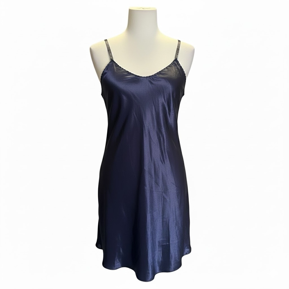 Black satin mini slip dress with adjustable straps